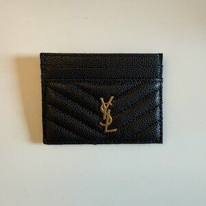 Black Quilted Faux Leather Card Holder with Gold Logo Accent